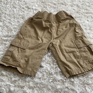 Khaki and gray cargo shorts